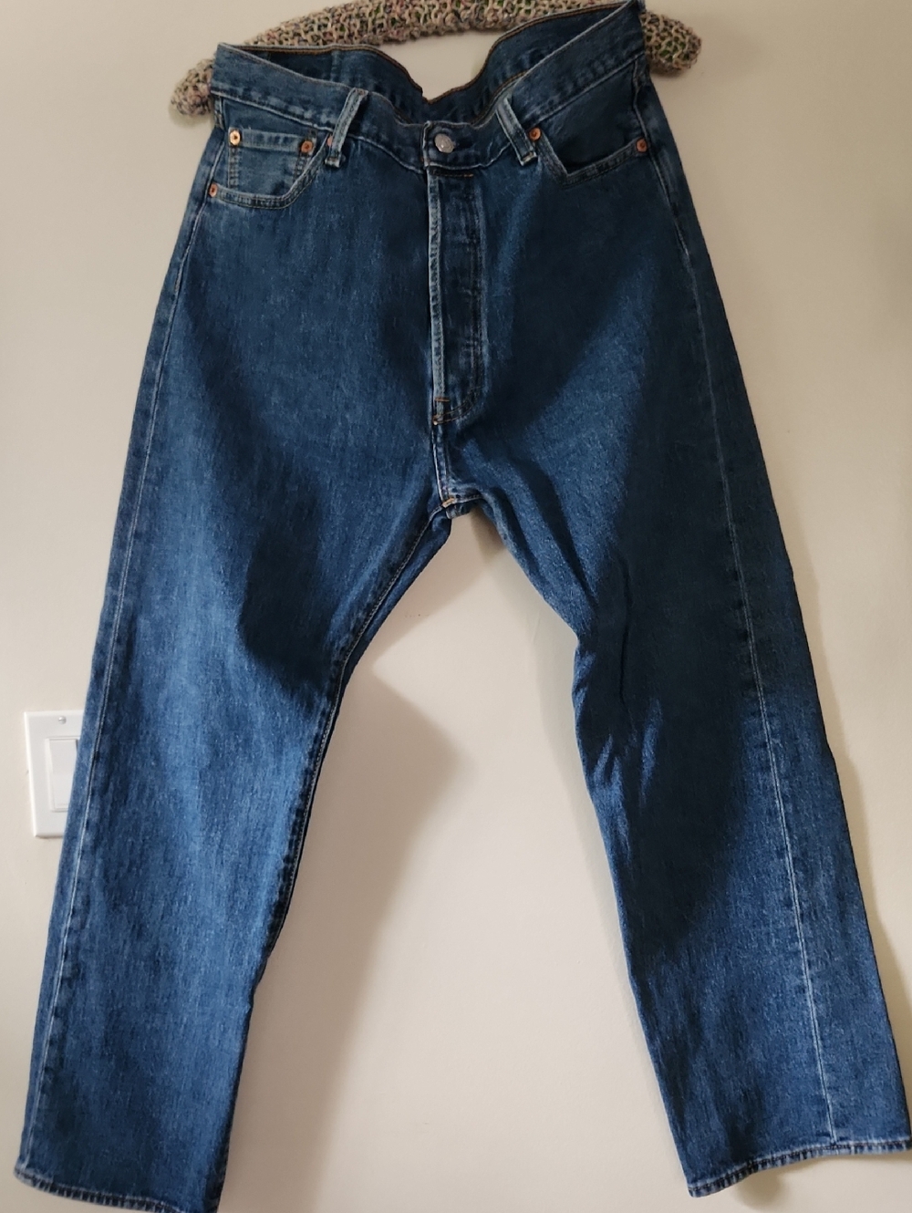 Levi's 501 Button Fly Relaxed Fit Jeans in Dark Blue Denim 36x30